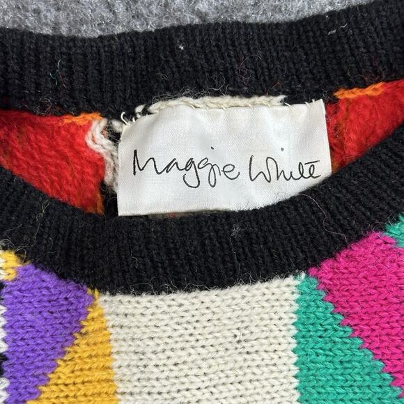 Vtg Maggie White Handmade in England Pure Wool Chevron Cardigan Knit Sweater BIN - Picture 6 of 10